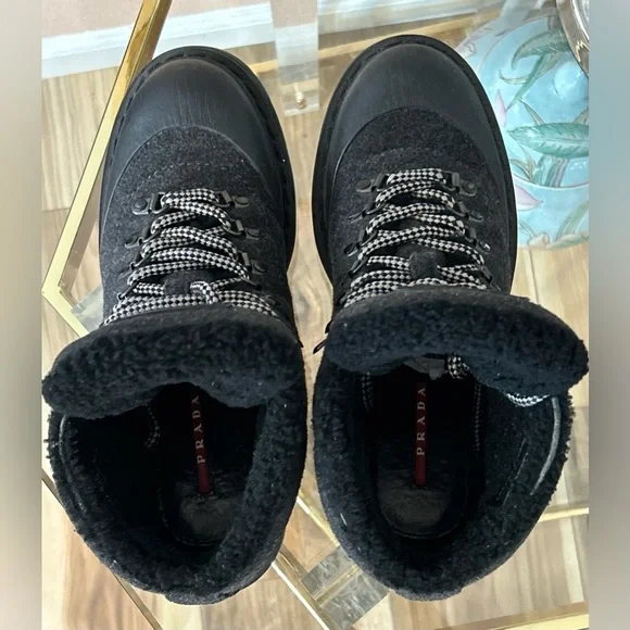 Prada Felt Shearling Fur Hiking Boots Size 38.5/8 - Picture 8 of 14